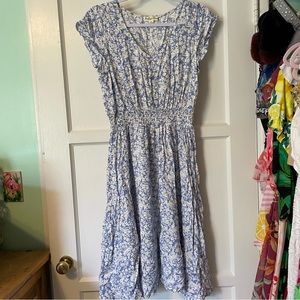 Indigo Rose Blue and White Floral Button Front Midi Dress